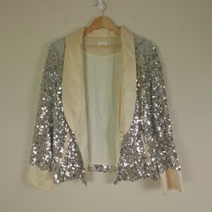FLANNEL‎ Blazer Jacket Sequin Silk Trim
